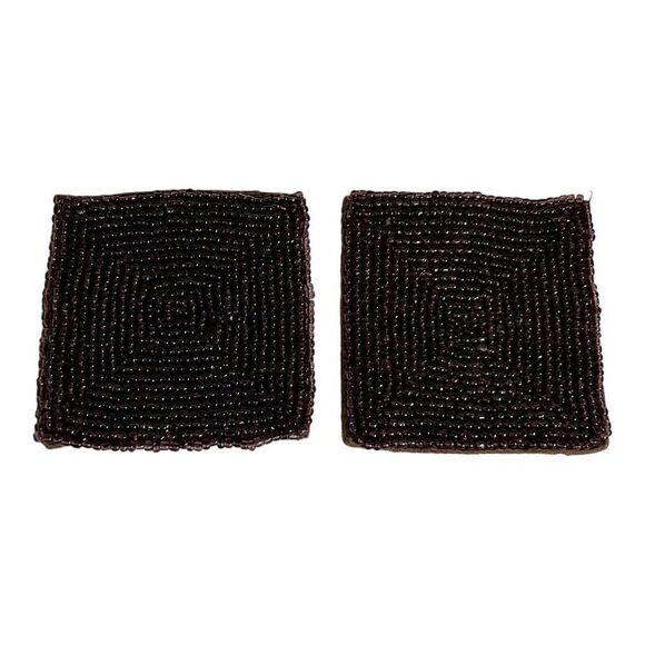 Lot VINTAGE BEADED COASTERS Trivet Handmade Seed Bead Couture Hollywood Regency - Picture 1 of 3